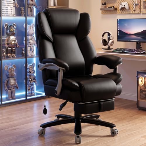 600lbs Big and Tall Office Chair for Heavy People,Heavy Duty Comfy Executive Office Desk Chair with Adjustable Lumbar Support,High Back Reclining PU Leather Computer Chair,Metal Base (Reclining Black) - Image 2