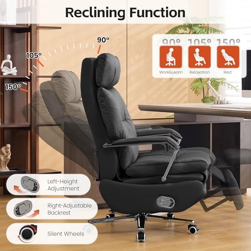 HUBSON 360° Swivel Big and Tall Executive Office Chairs, Faux Leather Black - Image 3