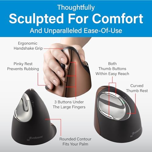 Evoluent – Inventor of The Vertical Mouse – VM4SW Ergonomic Vertical Mouse Right Hand Small Wireless USB, Sculpted for Comfort, Reduces Wrist Strain, 4 Speeds, 6 Customizable Buttons in Windows - Image 5