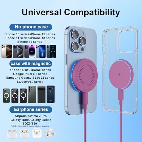 MagSafe Charger 2 Pack 15W Magnetic Wireless Charger Fast Charging Pad Compatible with iPhone 17/16/15/14/13/12 Series & AirPods 4/3/2/Pro Magnetic MagSafe Charging Pad with Dual Ports-Purple - Image 7
