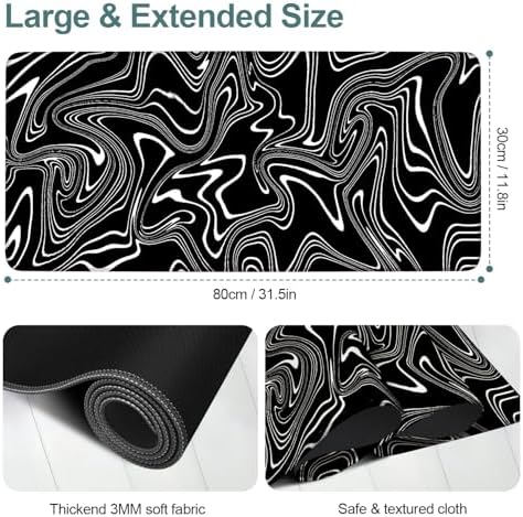 Black White Stripes Gaming Mouse Pad 31.5"x11.8" Large Extended Pad Desk Mat Anti-Slip Rubber Base & Durable Stitched Edges for Gamers Smooth Mouse Pad Writing Surface for Desk Office/Home - Image 2