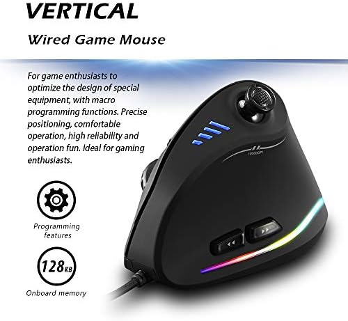 Vertical Mouse, Ergonomic USB Wired Vertical Mouse with [5 D Rocker] [10000 DPI] [11 Programmable Buttons], RGB Gaming Mouse for Gamer/PC/Laptop/Computer - Image 2