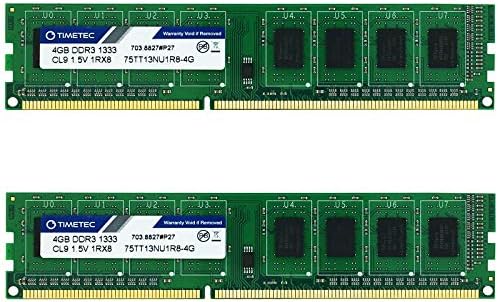 Timetec DDR3 1333MHz PC3-10600 Non-ECC Unbuffered 1.5V CL9 2Rx8 Dual Rank 240 Pin UDIMM Desktop PC Computer Memory RAM Module Upgrade (Single Rank 8GB KIT(2x4GB)) by Timetec