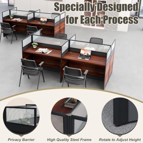 4 Person Cubicle Workstation Desk with Privacy Panels and Cable Management, Modular Long Office Desk for Commercial Workspace, Sound Dampening Partition Wall (Walnut-B, 94.5IN) - Image 6
