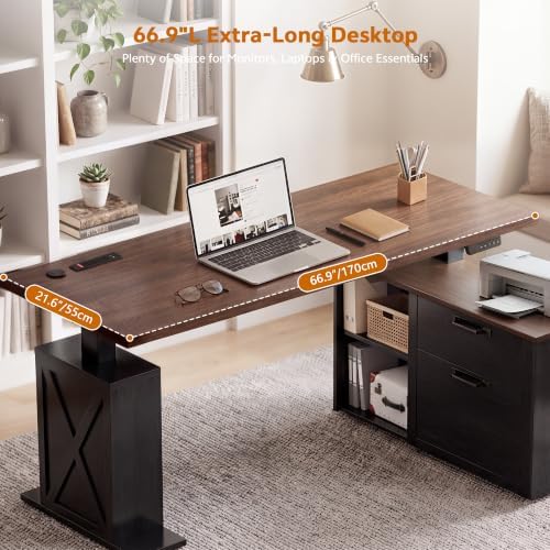 67" L Shaped Standing Desk with Drawers Electric Corner Desk Black - Image 4