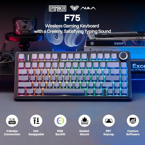 EPOMAKER x Aula F75 Gasket Mechanical Keyboard, 75% Wireless Hot Swappable Gaming Keyboard with Five-Layer Padding&Knob, BT/2.4GHz/USB-C, RGB (Black Gradient, LEOBOG Reaper Switch) - Image 2