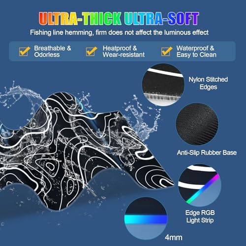 Mouse Pad with Phone Holder, Wireless Charging Desk Mat, RGB Gaming Mousepad Home Office Large Desk Pad with Ultra-Smooth Surface, Non-Slip Base, Waterproof Keyboard Pad,Topographic Black - Image 6