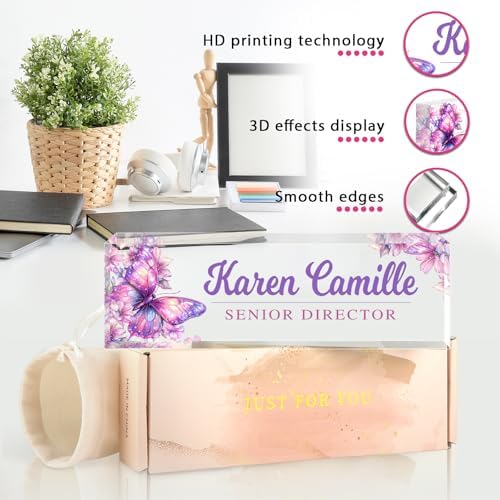 Custom Office Name Plate for Desk - Name Plate Personalized Gifts for Coworkers, Boss, Teacher, Social Worker - Acrylic Office Desk Decor for Women Men - Employee Appreciation Gifts (purple) - Image 2