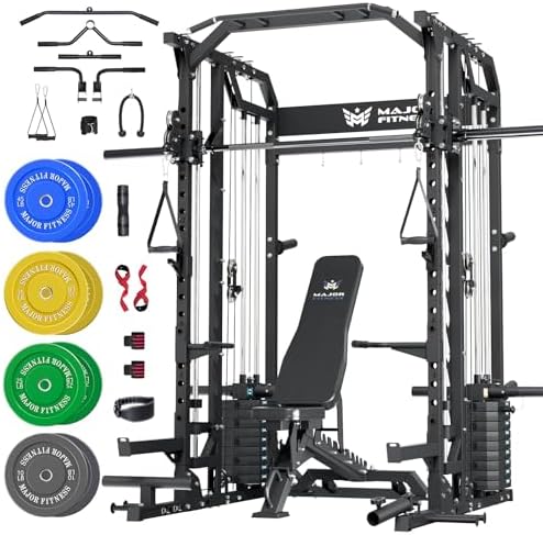 Major Fitness Drone2 Advanced Training Smith Machine – All-in-One Home Gym Squat Rack with Aluminum Pulley Set, Weight Bar, Dual LAT Pull-Down Systems & Cable Crossover Machine for Full-Body Workouts by MAJORFITNESS