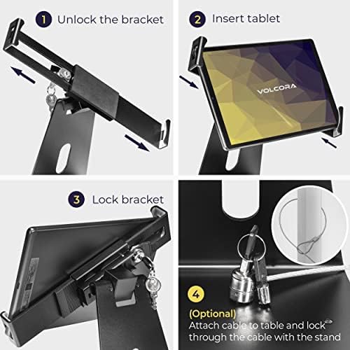 Volcora Anti-Theft Tablet Stand iPad Kiosk Stand with Lock, Black 10-13'' iPad Stand for Desk, Swivel, Adjustable iPad Holder For Desk, iPad Mount For Desk For POS Register, Retail Business, Cashier - Image 5