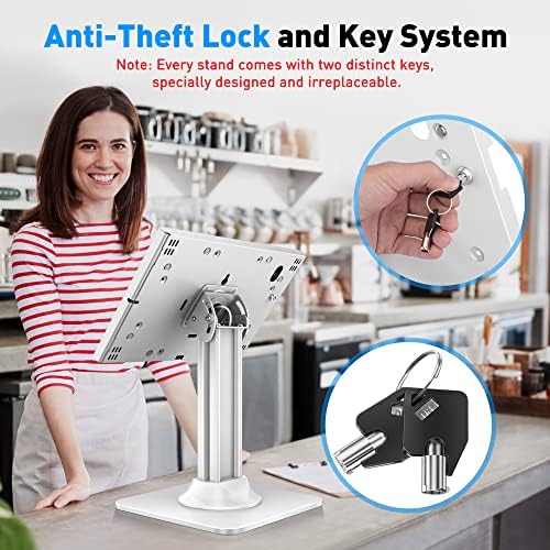 AboveTEK Anti-Theft iPad Kiosk Stand – POS iPad Security Stand & Locking Tablet Holder – Heavy Duty Base, 360° Swivel, 75° Tilt Bracket – Perfect for Retail Business (White) - Image 4