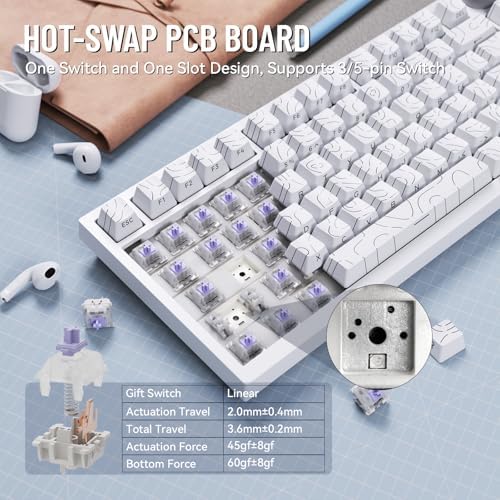 ATTACK SHARK X820 Ultra Wireless Mechanical Keyboard with TFT Smart Display&Knob,75% Bluetooth/2.4GHz/USB-C Wired Gaming Keyboard,Gasket-Mounted Linear Switch with Coiled Cable,for Win/Mac-White - Image 4