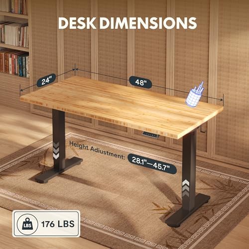 FLEXISPOT 48" x 24" Solid Bamboo Standing Desk, Black Frame - Image 2