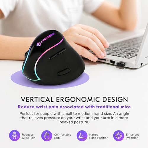 J-Tech Digital Ergonomic Mouse with Wireless Connection, Removable Palm Rest, Thumb Buttons, Rechargeable Battery, 800 DPI, Compatible with Windows and MAC OS - Image 6