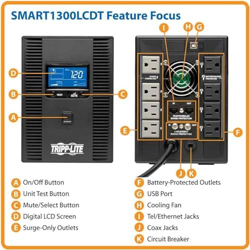 Eaton Tripp Lite SMART1300LCDT 1300VA UPS 720W 8 Outlets 650 Joules AVR LCD - Image 3