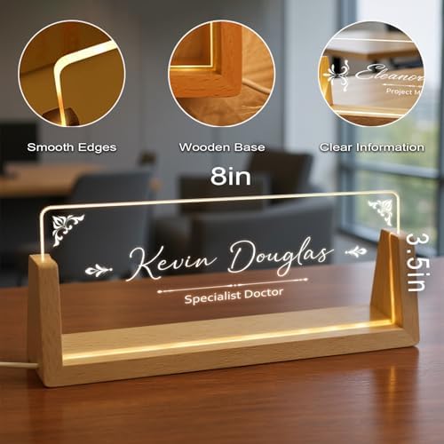 Custom Name Plate for Desk with Light Up Acrylic & Wooden Base - Personalized Office Sign for Teacher, Boss, Coworker - Employee Appreciation Gift for Educators Professionals - Image 4