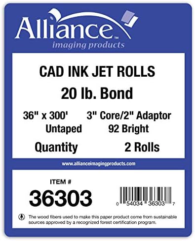 Alliance Wide Format Paper CAD Bond Rolls (20lb | 2 Rolls, 36 In x 300 Ft | 3" Core) - Image 4