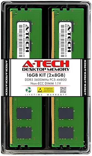 A-Tech 16GB Kit (2x8GB) DDR5 5600MHz PC5-44800 CL46 UDIMM 1.1V Non-ECC Unbuffered DIMM 288-Pin Desktop PC/Computer RAM Memory Upgrade Modules by A-TechComponents