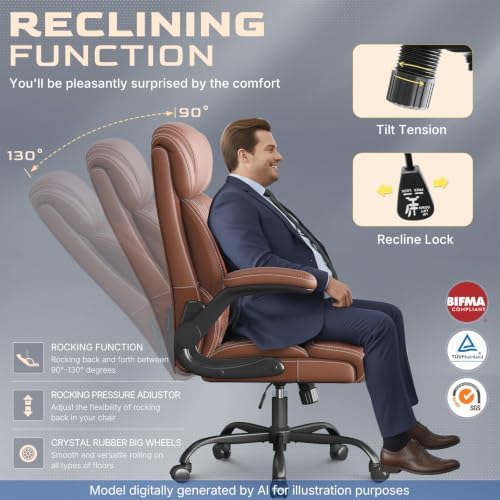 Office Chair, Executive High Back Big and Tall Office Chair,Brown - Image 6