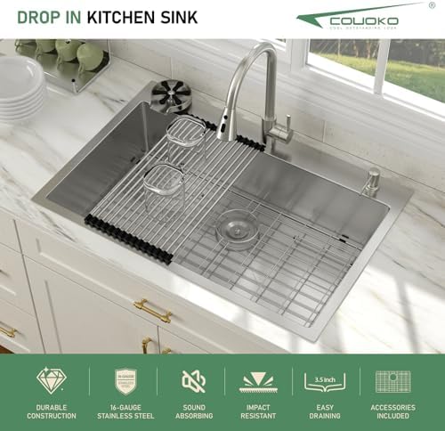 30 Inch Drop In Kitchen Sink with Faucet Combo and Cup Washer - Image 2