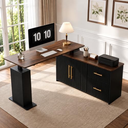 NORTHSKY 55" L-Shaped Electric Standing Desk with Drawers and Storage Cabinet, Height Adjustable Corner Desk for Home Office, 3 Memory Presets by NorthSky