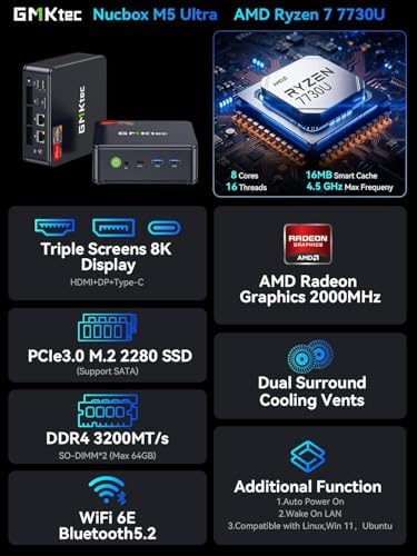 GMKtec M5 Ultra Gaming Mini PC AMD Ryzen 7 7730U 32GB DDR4 1TB SSD - Image 3