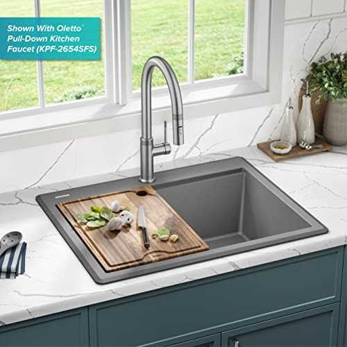 KRAUS Bellucci 28-inch Granite Workstation Drop In Top Mount Single Bowl Kitchen Sink in Metallic Grey with Accessories, KGTW12-28MGR - Image 2