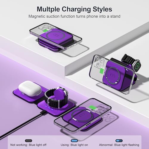 3 in 1 Charging Station for Multple Devices,Foldable 3 in 1 Wireless Charger for Travel,Nano Wireless Charging Station for iPhone16 15 14 13 12 Pro Max/Watch 10 9 8 7 6 5 4 3 Ultra/AirPod Pro - Image 3
