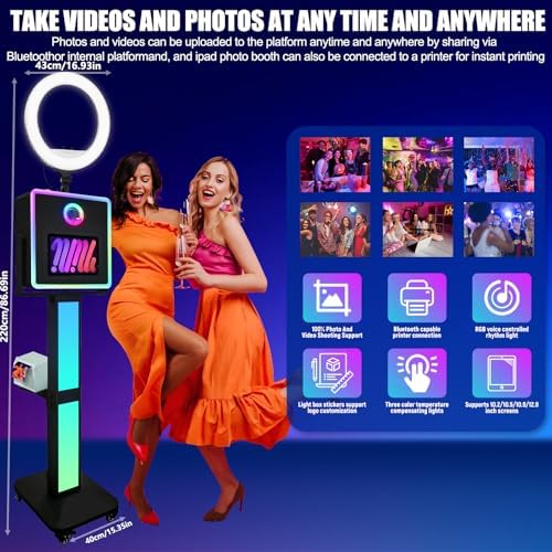 Photo Booth for iPad 10.2" 10.9" 11" 12.9" & Camera,2-in-1 Selfie Station Shell Stand Camera Photobooth Machine,App Control RGB Fill Light,for Parties,Rental Business (Black + Honeycomb Box) - Image 6