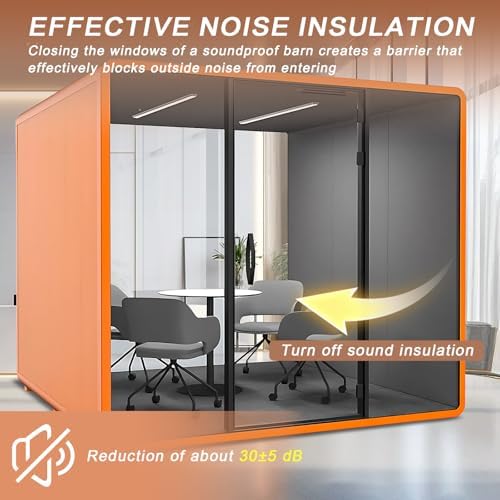 Office Sound Booth with Audio Privacy - Soundproof Booth Includes Unique Grey Interior,Soundproof Room Include Socket,Light,Door Handle& Orange Frame for Conference Room,Bedroom (Grey) - Image 3