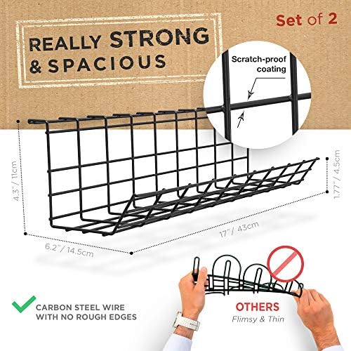 Scanfield Under Desk Cable Organizer Wire Tray, Set of 2x17 inch, Black - Image 3