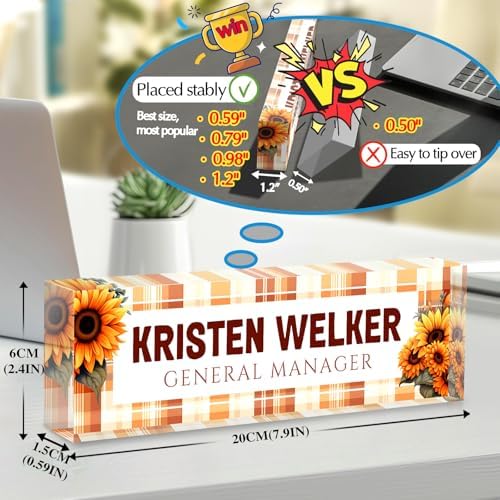 Custom Office Name Plate for Desk - Desk Name Plate Personalized Gifts for Coworkers, Boss, Employees, Teacher, Nurse - Office Desk Decor for Women Men - Employee Appreciation Gifts (Yellow Grid) - Image 2
