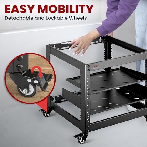 Pyle 10U Network Cabinet, Enclosed Network Rack with Lockable Door | Vented 1U and 2U Rack Shelves with 440 lb Capacity | Steel Construction, 19 in Standard Design | Hardware Included | Black - Image 3