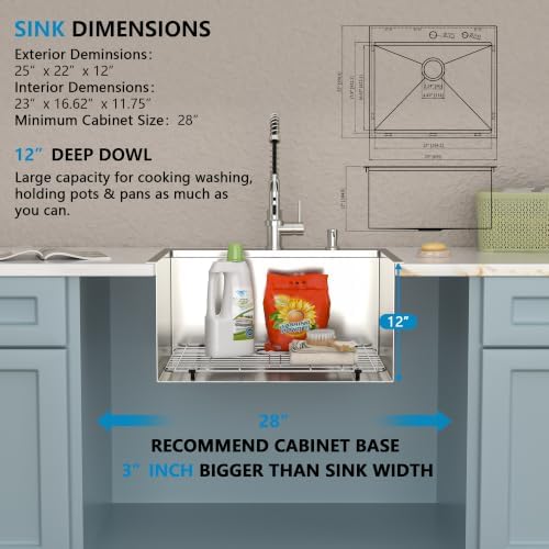 25" x 22" Drop In Workstation Laundry Utility Sink with Faucet - Image 5