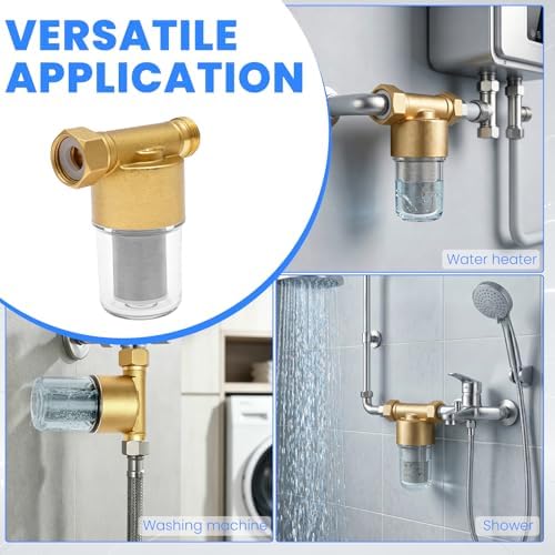 Brass Inline Water Filter, 40 Micron Reusable Spin Down Sediment Filters, Stainless Steel Pre-Filter for Washing Machine, Shower, Water Heater and Faucet, Anti-Scale & Impurity Removal - Image 7