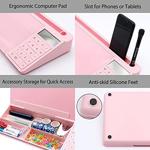 TOWON Glass Desk Whiteboard with Calculator 17x6 in, Desk Organizer, Pink - Image 3