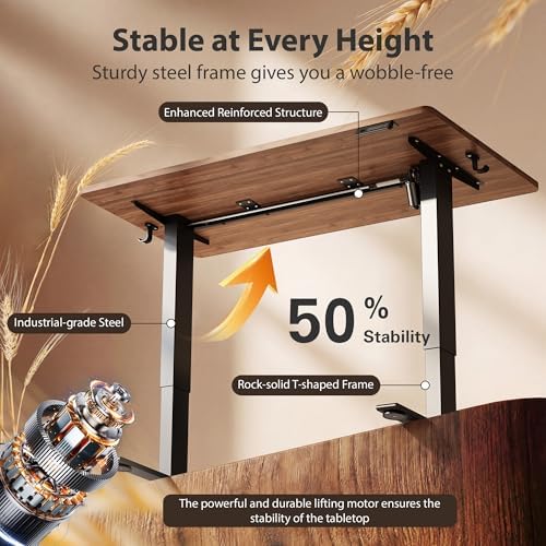 Cubiker Standing Desk, 40x24 Inches Sit Stand Home Office Desk, Electric Stand up Desk, Adjustable Desk with Splice Board, Black Frame/Black Walnut Top - Image 5