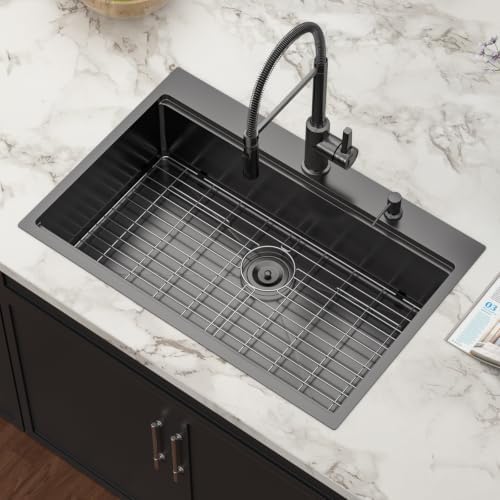 30 Inch Black Drop In Workstation Kitchen Sink with Accessories - Image 3