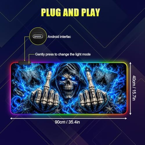 Halloween Skull RGB Gaming Mouse Pad Large Extended Desk Mat 35.4 x 15.7 inch LED Glowing Mousepad Light Up Keyboard Pad Non-Slip Rubber Base - Image 6
