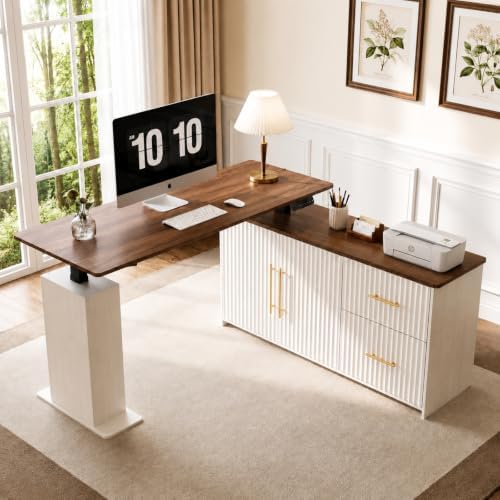 NORTHSKY 55" L-Shaped Electric Standing Desk with Drawers and Storage Cabinet, Height Adjustable Corner Desk for Home Office, 3 Memory Presets by NorthSky