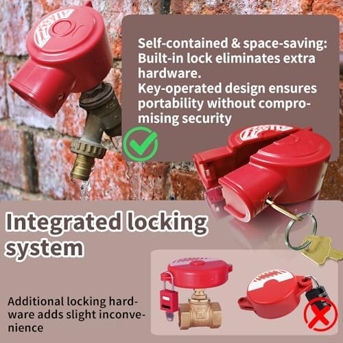Universal Gate Valve Lockout, Red ABS Hose Bib Lock for Outdoor Faucet Knob/Water Spigot/Propane Tank, 1 to 2-1/2 in Dia Valves Handles, Secure Lock Device for Outside Garden Valve (1 Pack) - Image 4