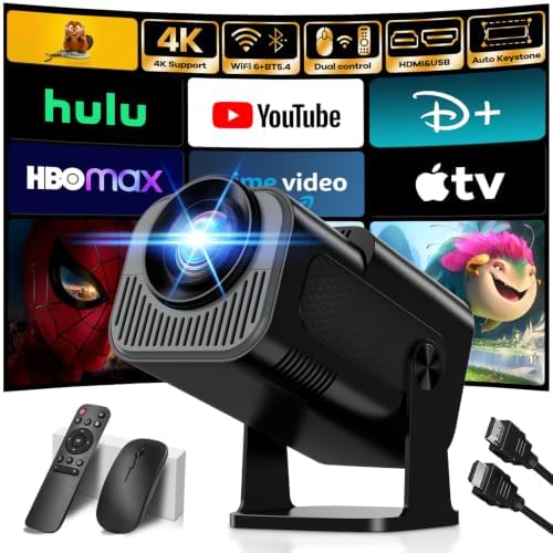 [Projector 2026 Upgraded] Mini Projector Support 4K 1080P Auto Keystone 270°Rotatable with WiFi 6 and Bluetooth 5.2 Projector Portable Compatibile with HDMI/TV Stick/Memory Stick/Laptop,Black by NoneteProjector