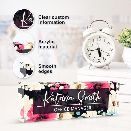 Personalized Name Plate for Desk, Custom Desk Name Plate, Acrylic Name Plate Office Desk Accessories, Personalized Office Gifts for Coworkers Teachers, Employee Appreciation Gifts (C-Dark Floral) - Image 5