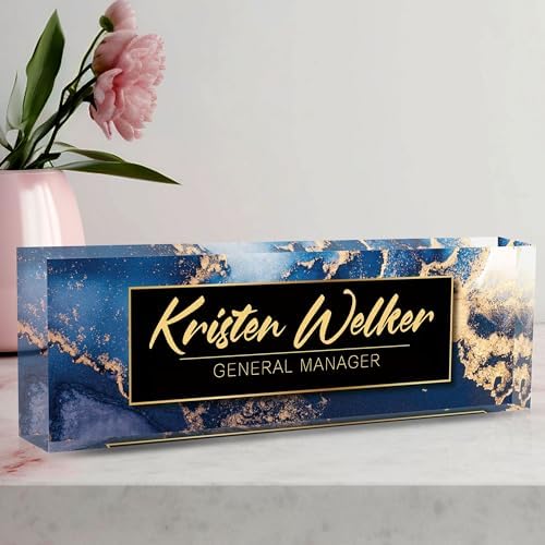 Personalized Custom Name Plate, Office Desk Decor for Women and Men, Employee Appreciation Gifts - Blue Marble by AeekdookWoodenPuzzles
