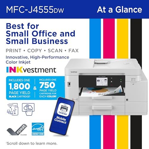 Brother INKvestment 4555 Wireless Color Inkjet All-in-One Printer with 2.7” Color Touchscreen and 2 Paper Trays | Includes Refresh Subscription Trial(1) (MFC-J4555DW) - Image 2