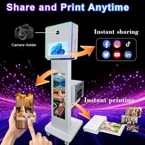 Portable DSLR Photo Booth Machine with 15.6" Touch Screen, Photo Booth with 29" LCD Display, Ring Light, Software, Mini PC,Flight Case for Event Rental Wedding Party (Photo Booth+Camera) - Image 2