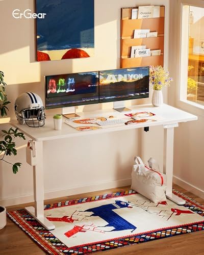 ErGear Height Adjustable Electric Standing Desk, 63 x 28 Inches Sit Stand up Desk, Memory Computer Home Office Desk, White - Image 2
