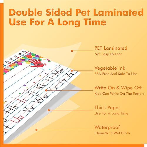 40 PCS Desk Nameplates, Waterproof Confetti Desk Name Tags with Alphabet, Number Line 1-30 Erasable and Reusable Traditional Manuscript Name Plate for Classroom School Student (12” x 3.5”) - Image 3
