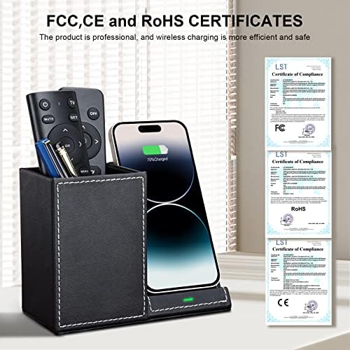 Wireless Charger with Desk Organizer, Wireless Charging Station for iPhone 13/13 Pro Max/13 Pro/12 Series/11/XS Max/XR/X/8Plus/SE 2, Wireless Charging Stand with Leather… (Black S) - Image 3