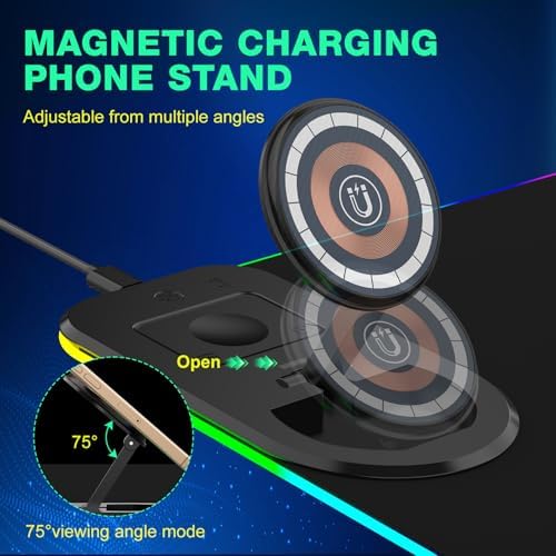 RGB Gaming Mouse Pad Wireless Charging Desk Mat with Foldable Phone Stand, Large LED Gaming Mat 800x350x4mm, 15 Light Modes, Waterproof, Keyboard Pad for PC Computer, Includes 20W PD Power Adapter - Image 5
